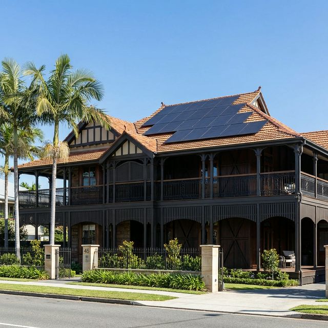 A high quality realistic residential home in Ascot Queensland with a brand new solar panel array on the roof