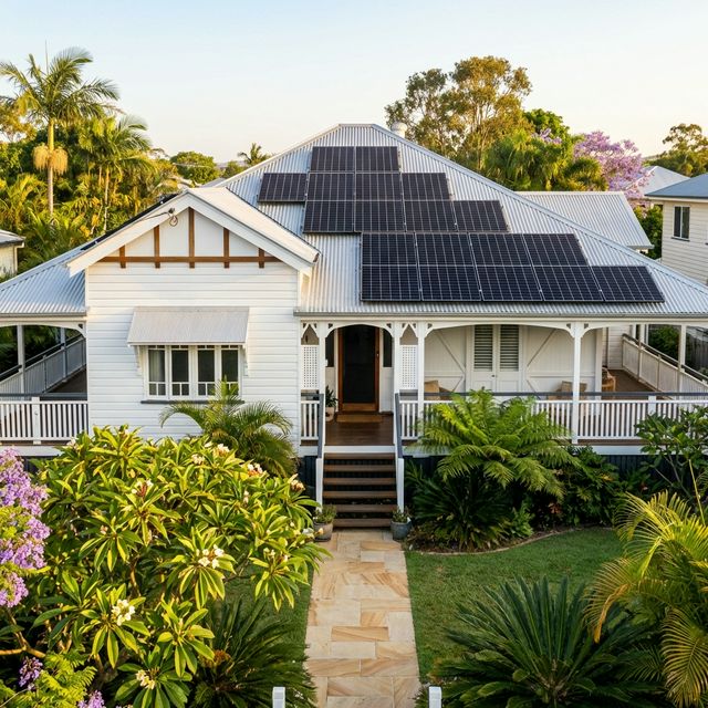 A high quality realistic residential home in Hawthorne Queensland with a brand new solar panel array on the roof
